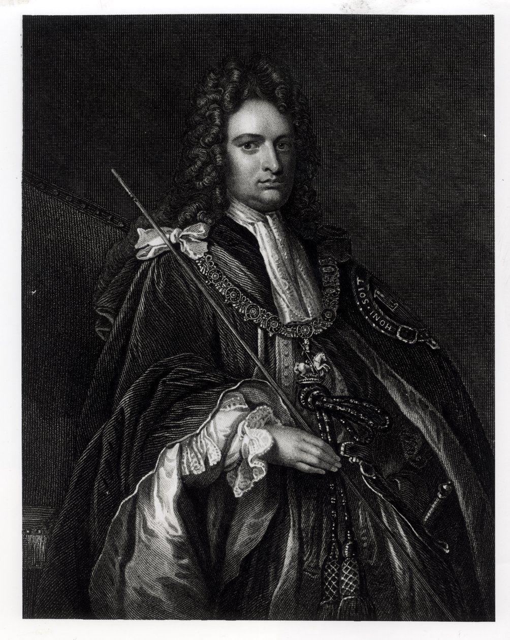 Portræt af Robert Harley, den første jarl af Oxford (1671-1724) (gravering) (bw foto) af English School
