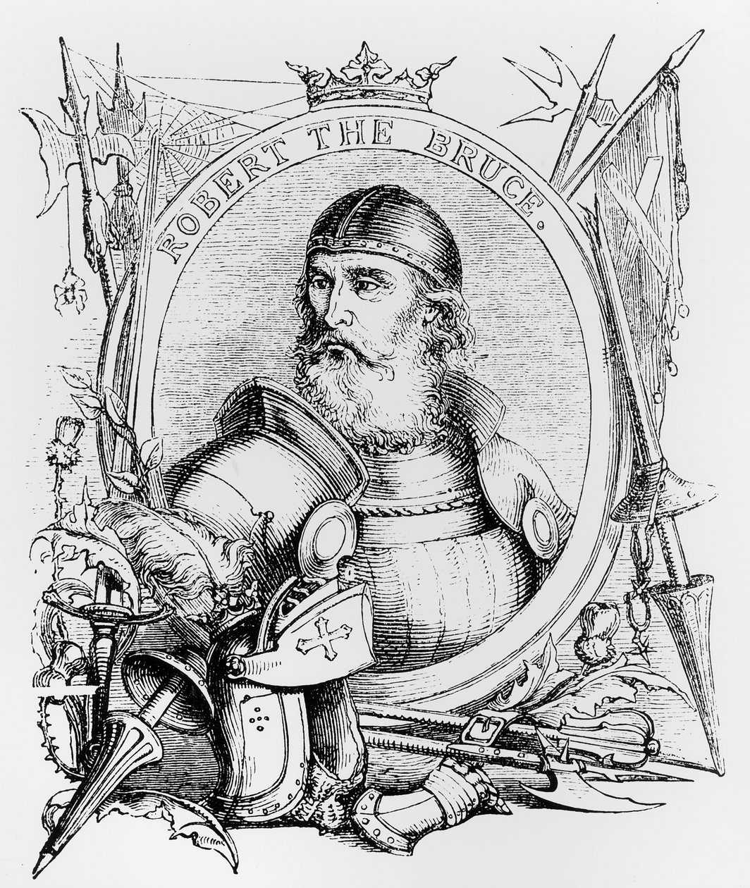 Portræt af Robert the Bruce (1274-1329) (gravering) (bw foto) af English School