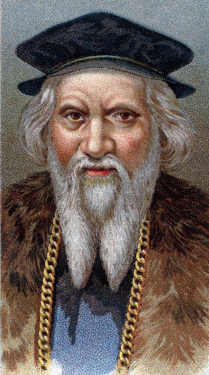 Portræt af Sebastiano Caboto (Sebastien Cabot) (Sebastian) (1477-1557) - Fra serien "" Leaders of Men"" - Chromolithography - English School, 20. århundrede - af English School