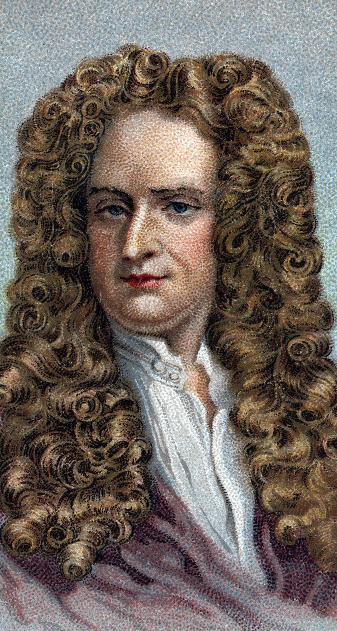 Portræt af Sir Isaac Newton 1642-1727, engelsk fysiker og matematiker - Fra serien "" Leaders of Men" - Chromolithography - English School, 20. århundrede - af English School