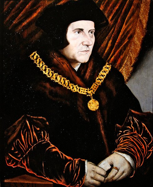Portræt af Sir Thomas More (olie på egetræspanel) af English School