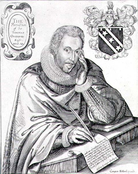 Portræt af Sir Thomas Overbury (1581-1613), der skriver sit epitafium, indgraveret af Renold Elstrack (1571-c.1630) 1613 (gravering) af English School