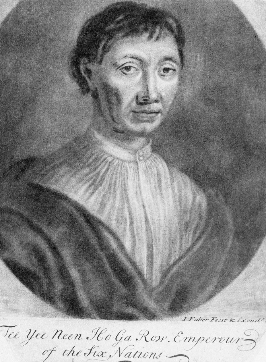 Portræt af Tee Yee Neen Ho Ga Row, kejser af de seks nationer (mezzotint) af English School