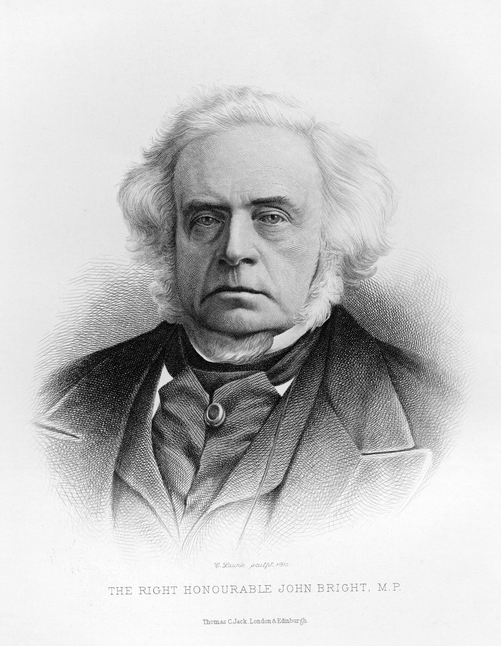 Portræt af den rigtige ærede John Bright (gravering) (bw foto) af English School