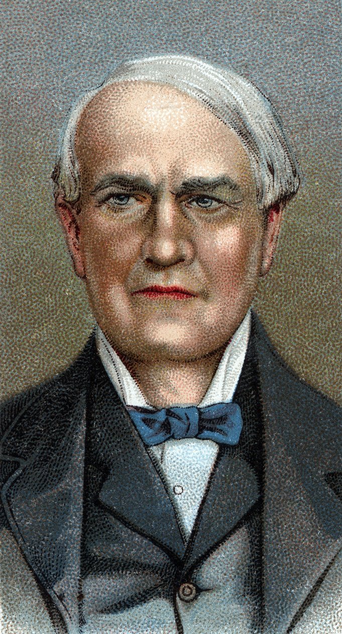 Portræt af Thomas Alva Edison - amerikansk opfinder - Fra serien "" Leaders of Men"" - Chromolithography - English School, 20. århundrede - af English School