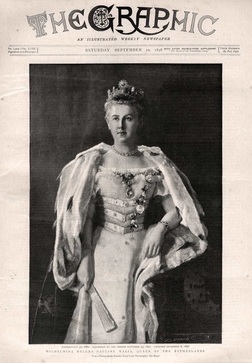 Portræt af Wilhelmina af Holland (1880-1962), Dronning af Holland - Forside af avisen "" The Graphic" af English School