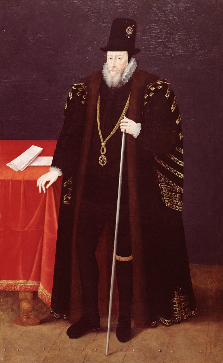 Portræt af William Cecil, 1. Baron Burghley (1520-98) Lord High Treasurer af English School