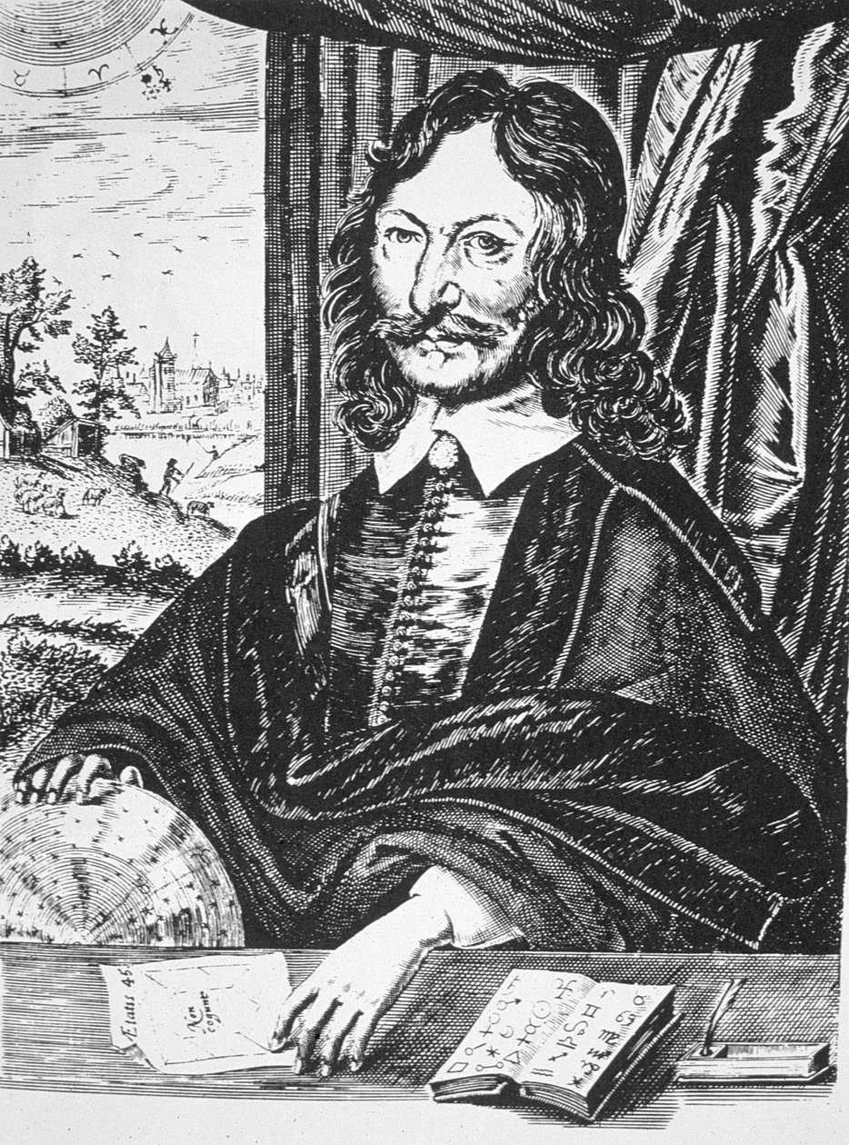 Portræt af William Lilly (1602-81), fra hans Christian Astrology, London 1647, illustreret i History of Magic, udgivet sent i det 19. århundrede af English School
