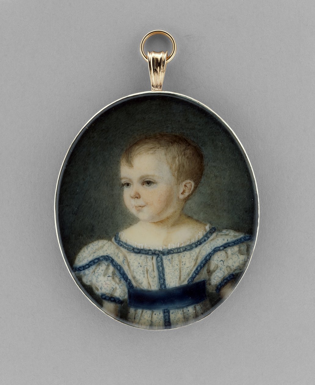Portræt af en dreng, ca. 1820-30 (akvarel på elfenben, forgyldt og glas) af English School