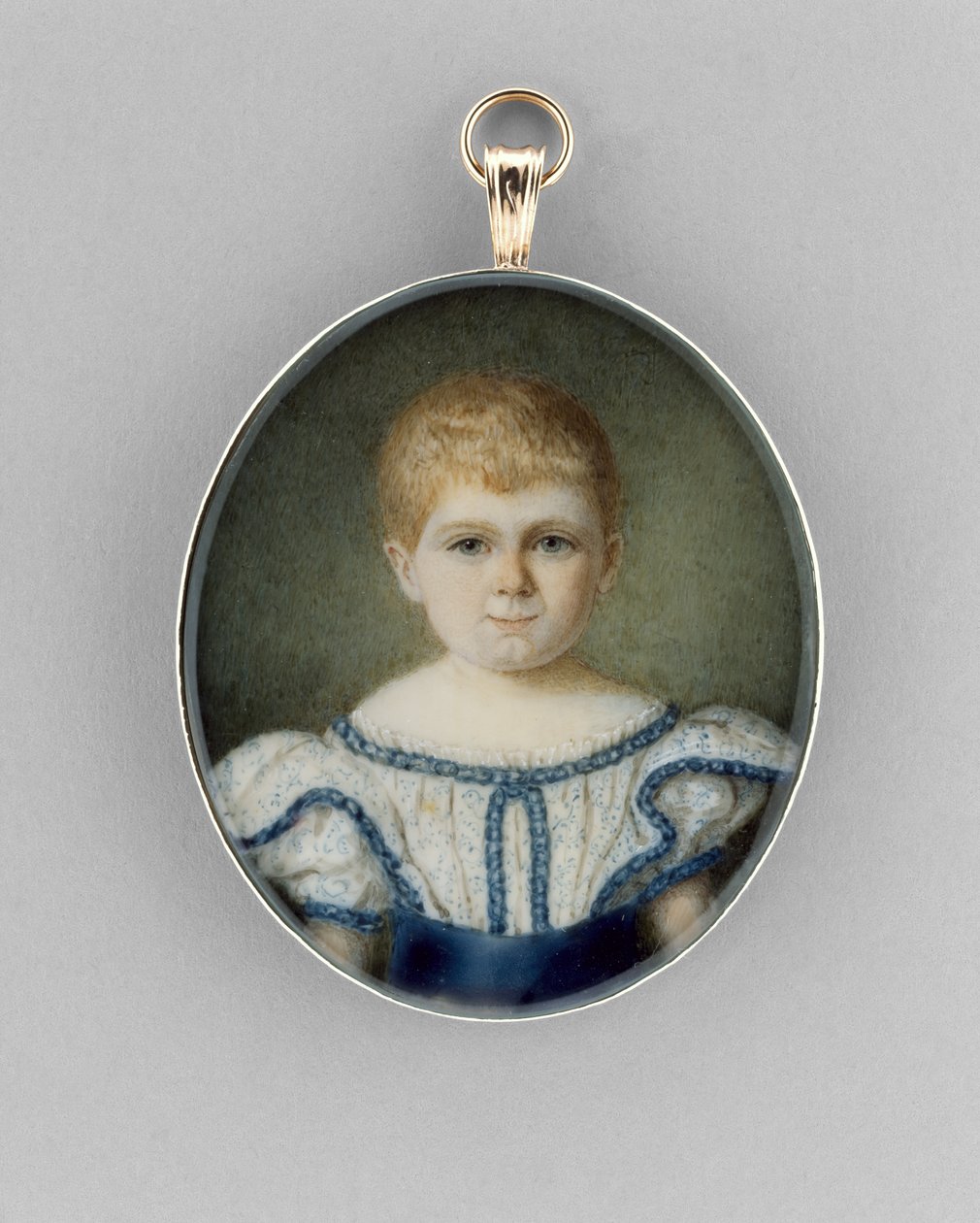Portræt af en dreng, ca. 1820-30 (akvarel på elfenben, forgyldt og glas) af English School