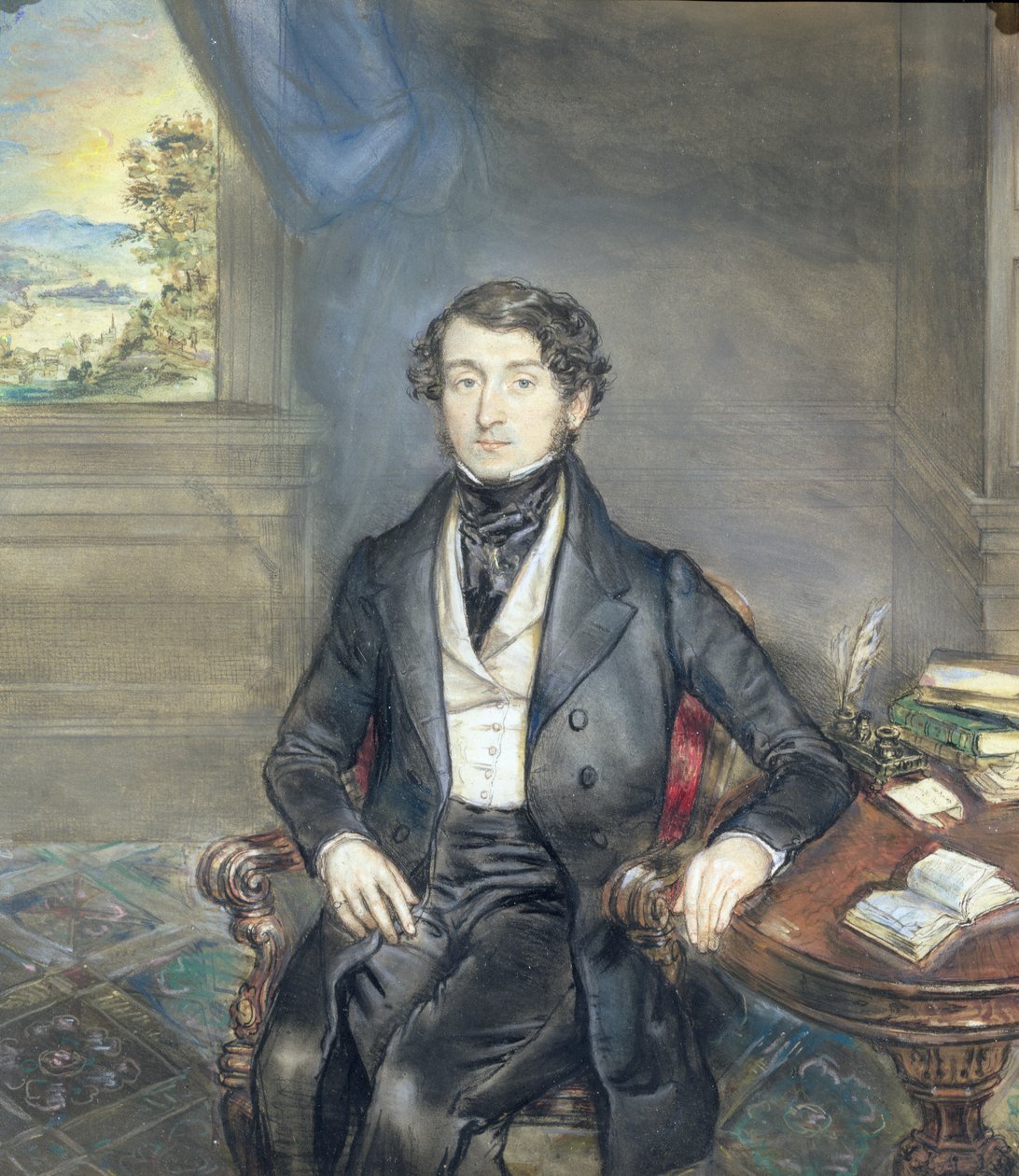 Portræt af en gentleman i et interiør, ca. 1830 (for par se 126403) af English School