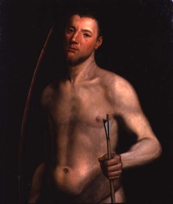 Portræt af en mand som St. Sebastian, ca. 1554-60 (olie på panel) af English School