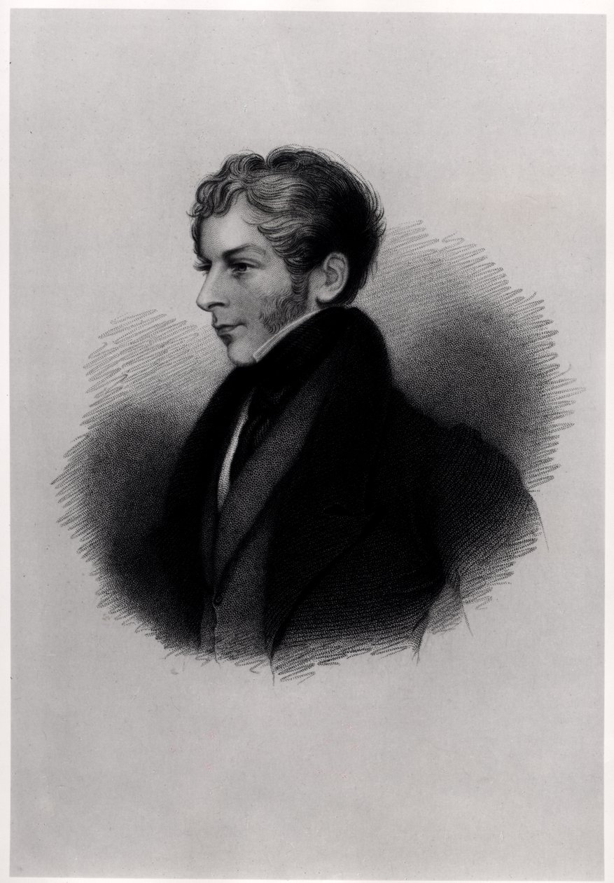 Portræt af jarlen af Clare, fra illustrationer til Lord Byrons liv og værker, bind II, af E.F.Fuden, 1833-34 af English School