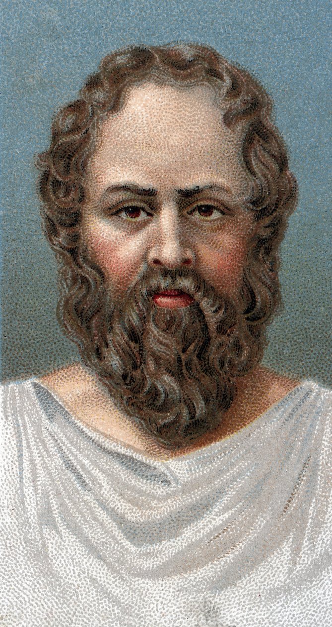 Portræt af den græske filosof Sokrates (469-399 f.Kr.) Sokrates - - Fra serien "" Leaders of Men"" - Chromolithography - English School, 20. århundrede - af English School