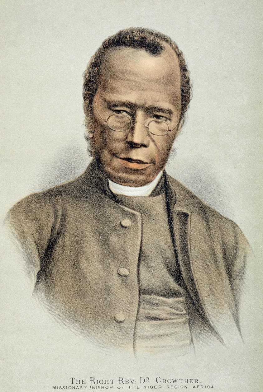 Portræt af den rigtige pastor Dr. Samuel Adjai Crowther (ca. 1800-91) (farve litho) af English School