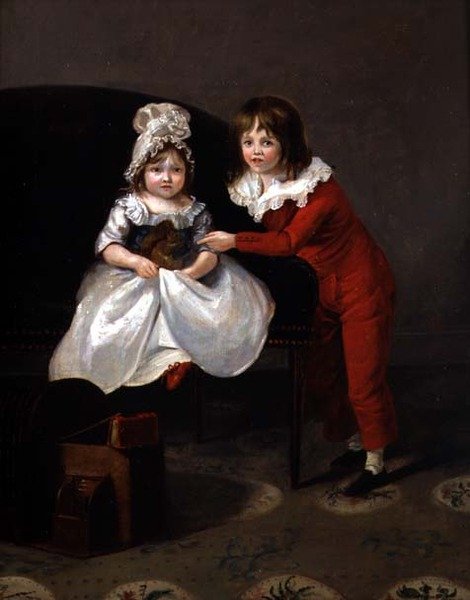 Portræt af to børn med et egern, ca. 1800 af English School