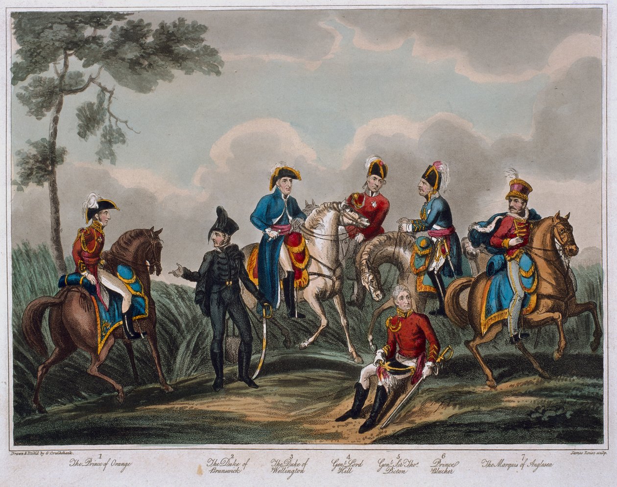 Portrætter af generalofficererne, fra An Historical Account of the Battle of Waterloo, udgivet af M. Colburn, 1817 (farvet akvatint) af English School