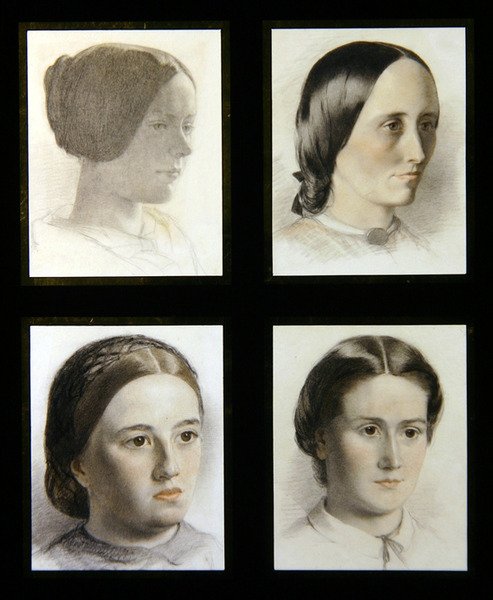 Portrætter af unge damer, ca. 1830 (rødt og hvidt kridt på papir) af English School