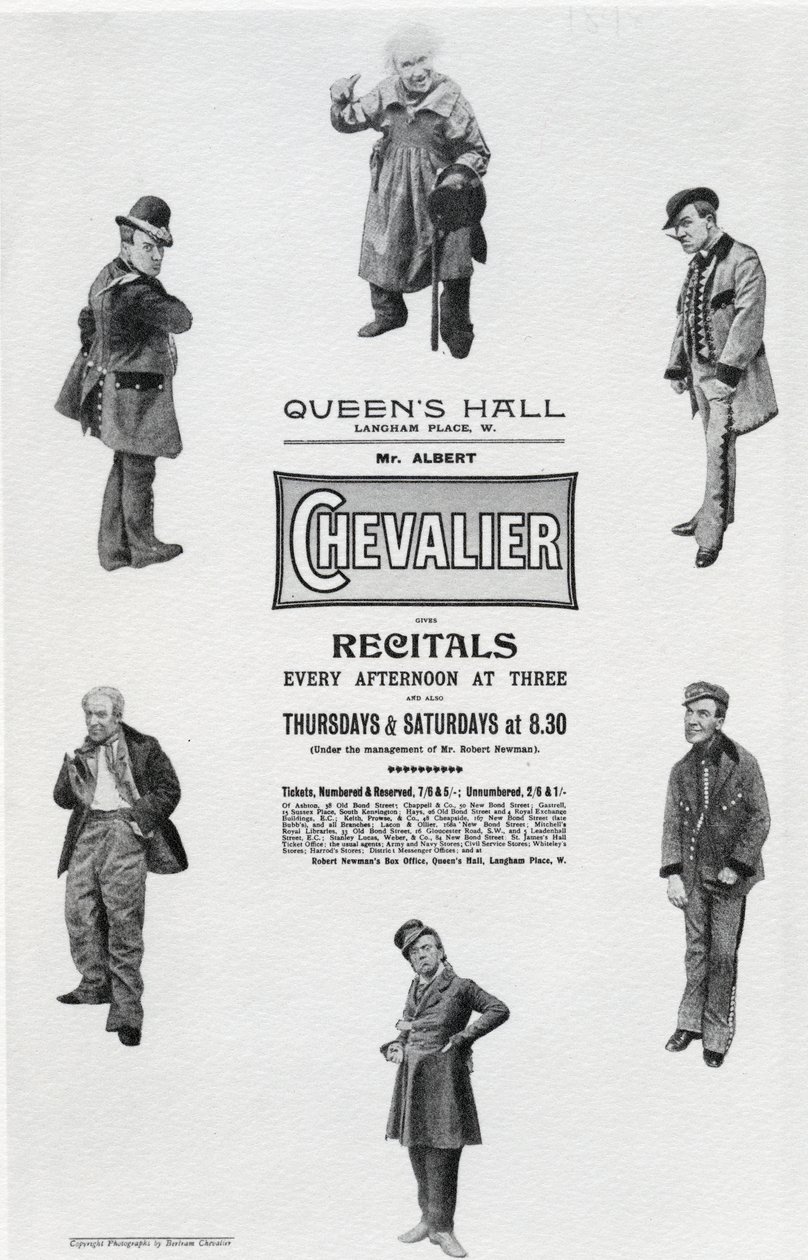 Plakat, der reklamerer for Albert Chevaliers recital i Queen