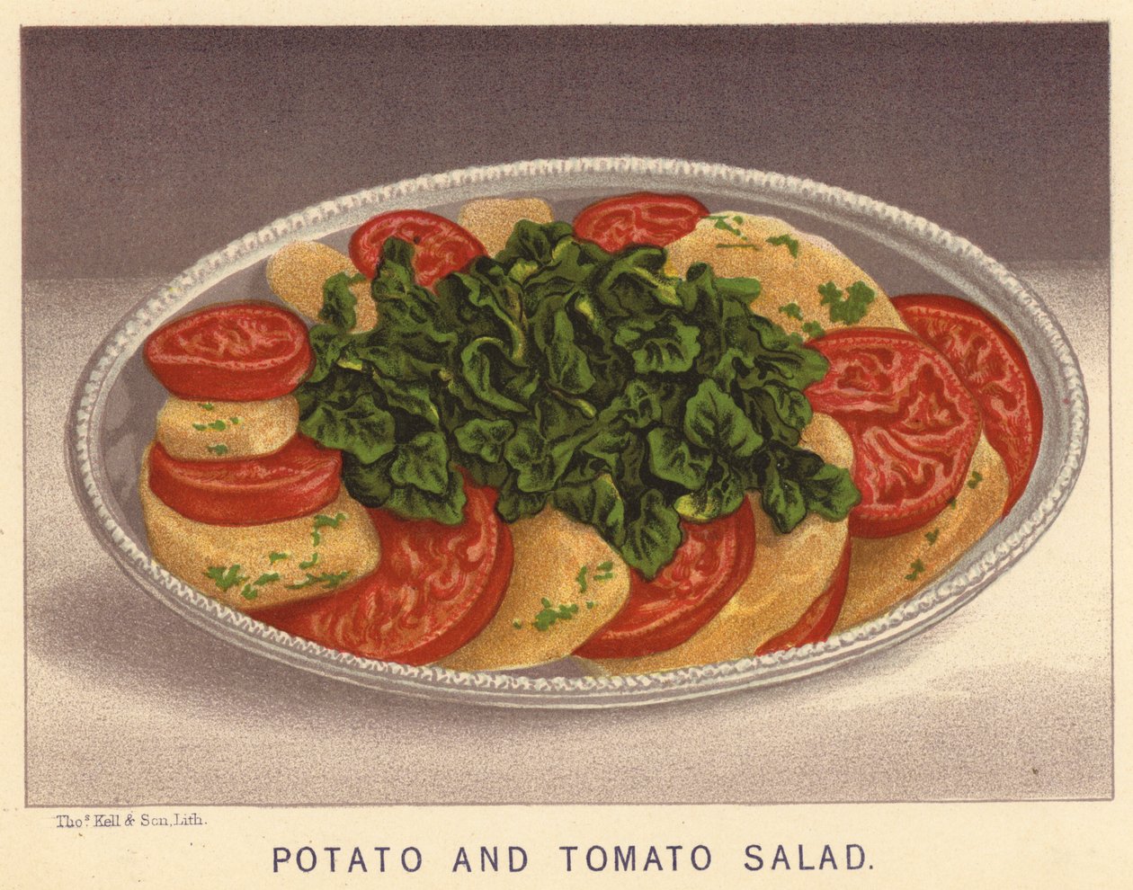 Kartoffel- og tomatsalat (farvelitografi) af English School