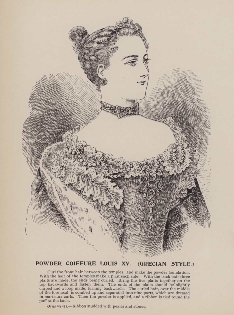 Pudderfrisure Louis XV, græsk stil (gravering) af English School