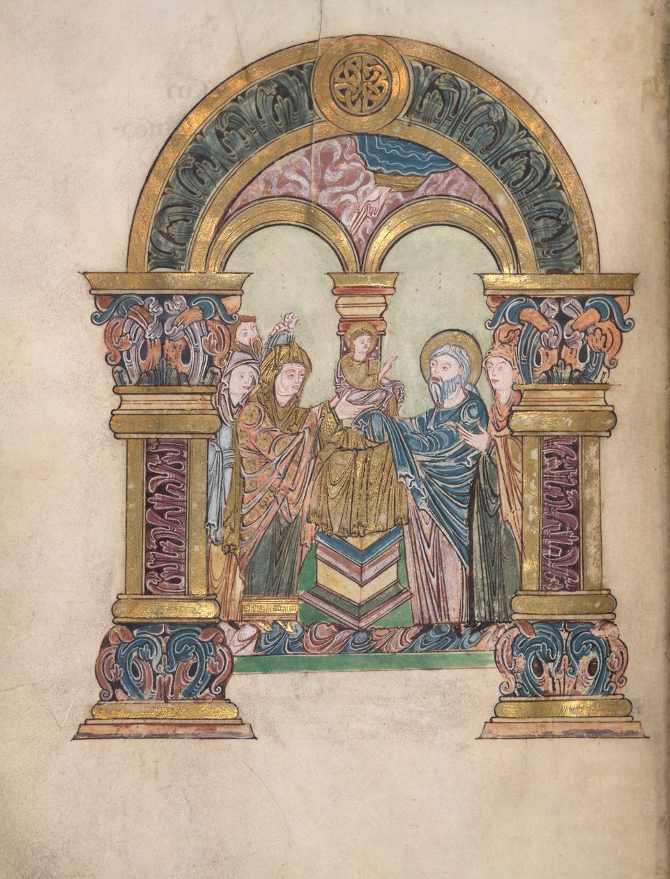 Præsentation i templet, Tilføj. 49598, f.34v, fra Benedictional of St Aethelwold, 971-984 (vellum) af English School