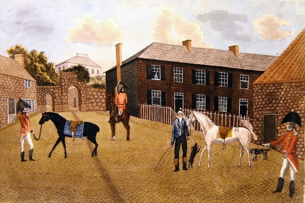Primitive engelske heste og soldater (akvarel på papir) af English School