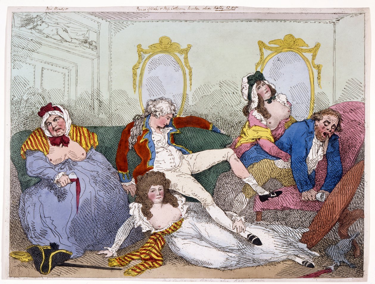 Prince Regent in a Debauched State (håndfarvet gravering) af English School