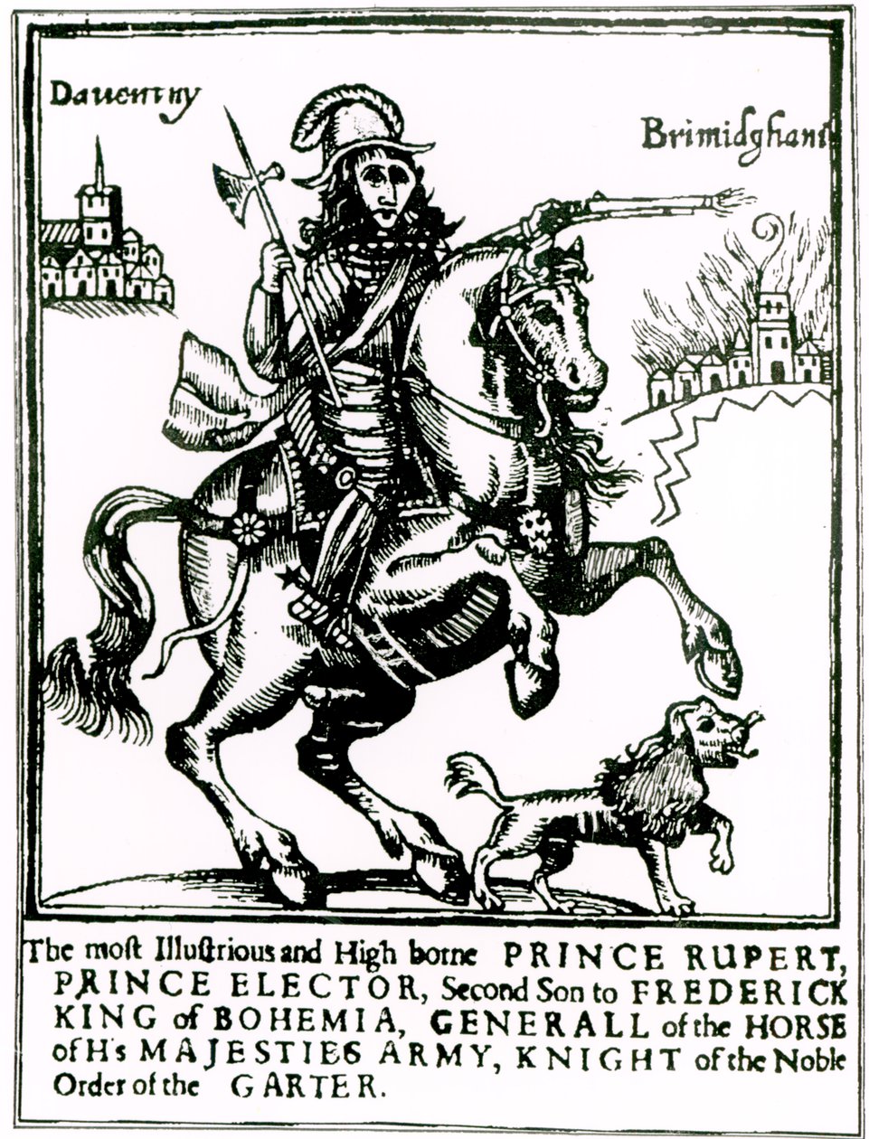 Prins Rupert til hest (gravering) (bw foto) af English School
