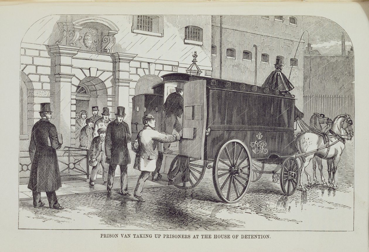 Prison Van optager fanger i House of Detention, fra The Criminal Prisons of London og Scenes of Prison Life af Henry Mayhew (1812-87) og John Binny, 1862 af English School