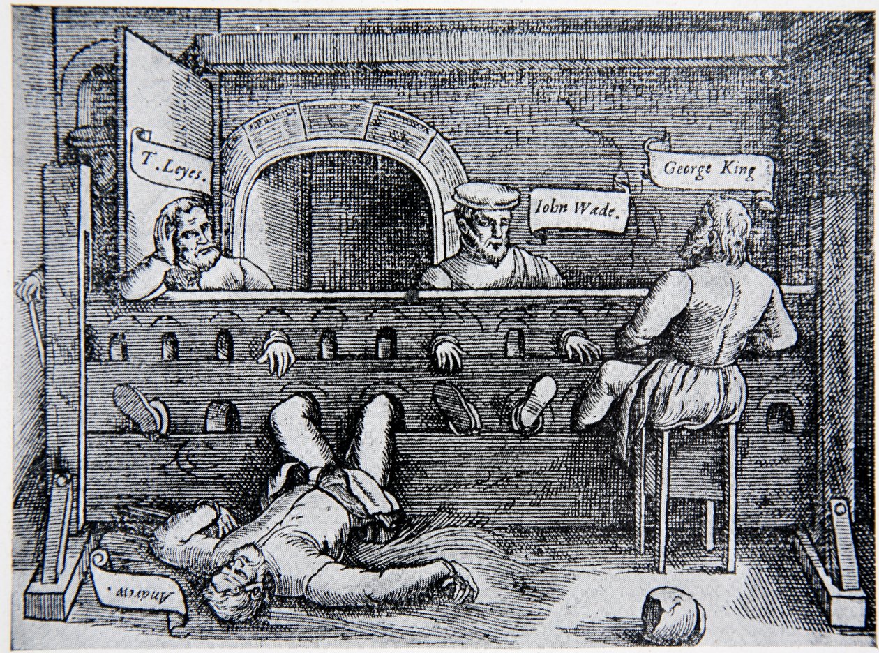 Prisoners in the Lollards Tower, fra Acts and Monuments af John Foxe (1516-87), 1563, illustration fra The History of the Nation af English School