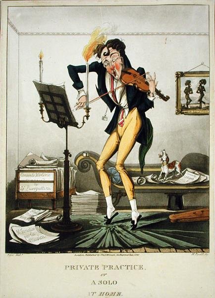 Private Practice or A Solo at Home, graveret af Henry Pyall (1795-1833), udgivet af Thomas McLean, London af English School