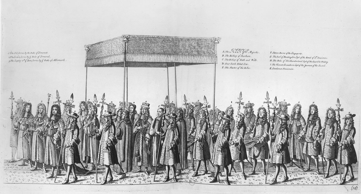 Procession til kroningen af James II af England (gravering) af English School