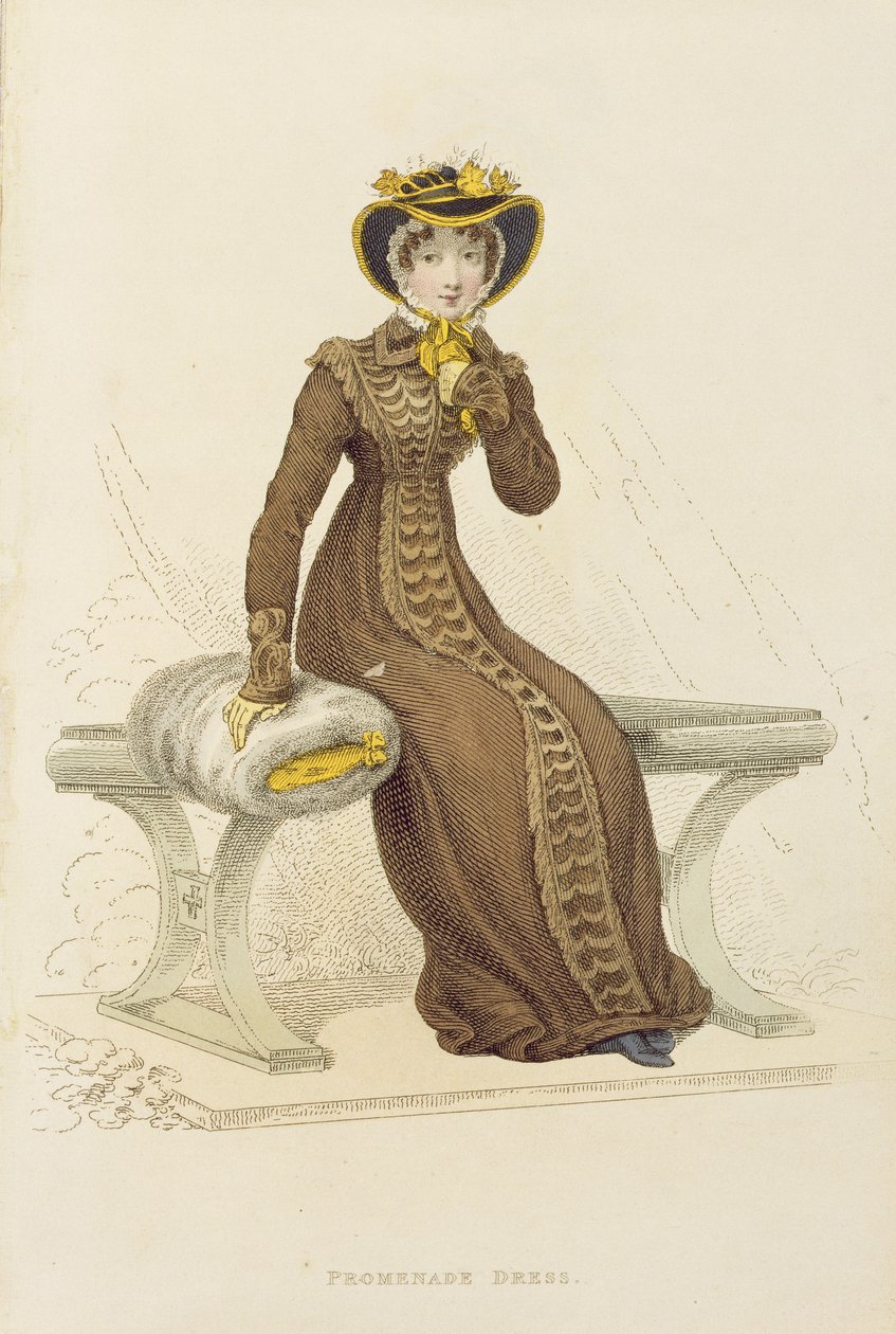 Promenadekjole, modetallerken fra Ackermanns Repository of Arts af English School