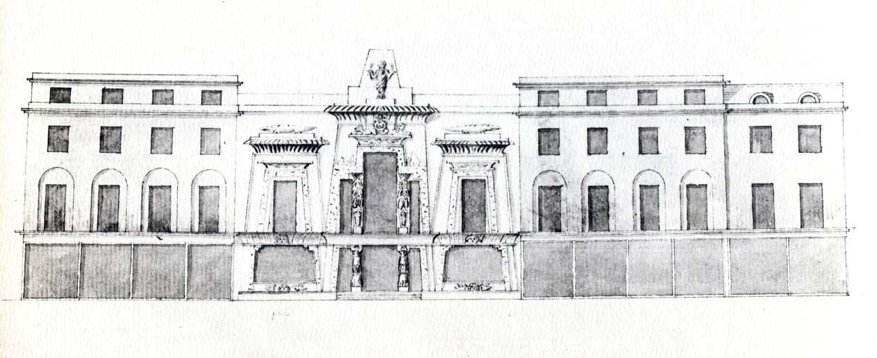 Forslag til den egyptiske hal, Picadilly, 1810 (blæk på papir) af English School