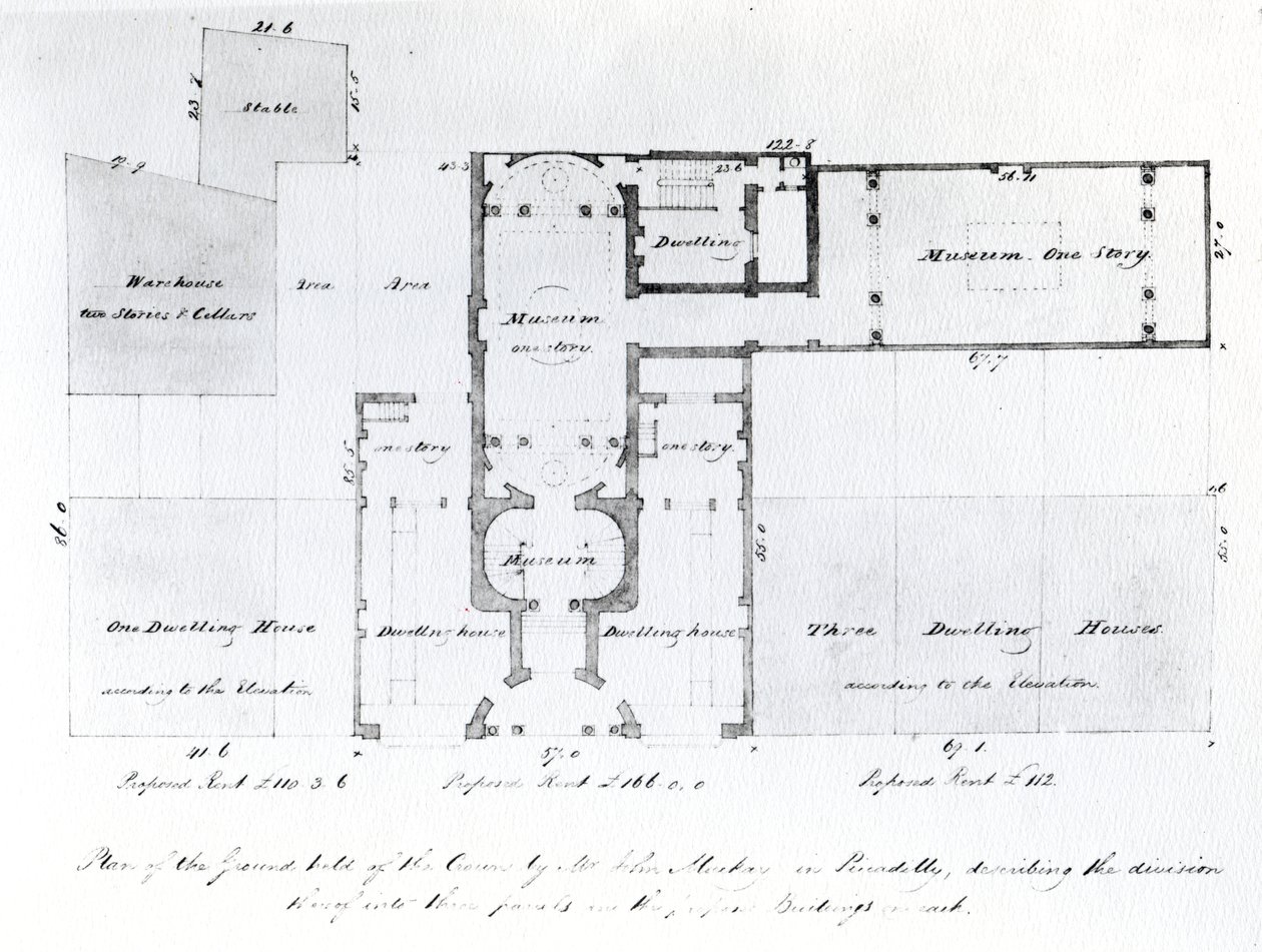 Foreslået plantegning for den egyptiske hal, Picadilly, 1810 (blæk på papir) af English School
