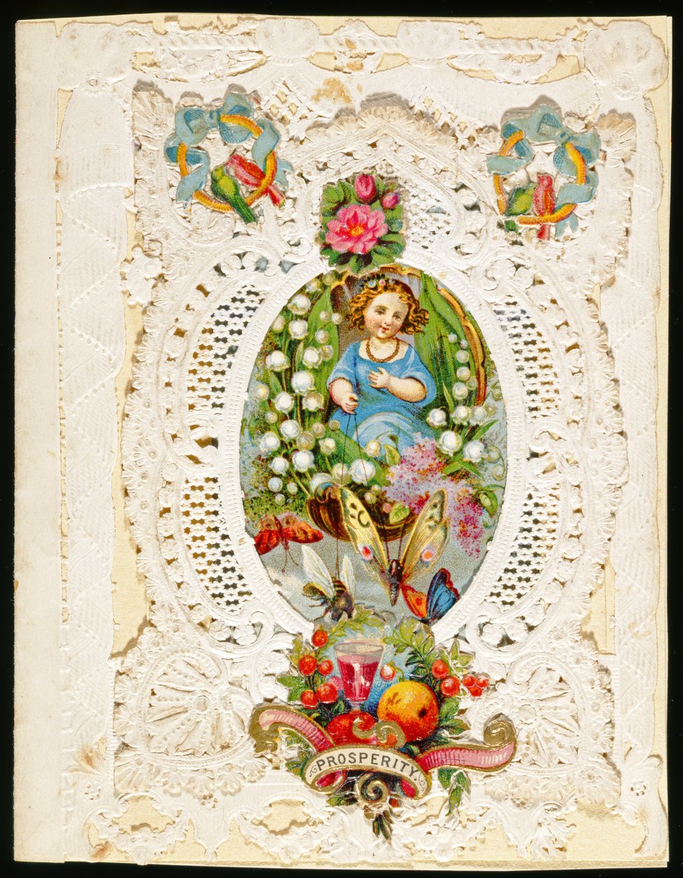 Prosperity, Valentine-kort, ca. 1870 (farve litho på papir) af English School