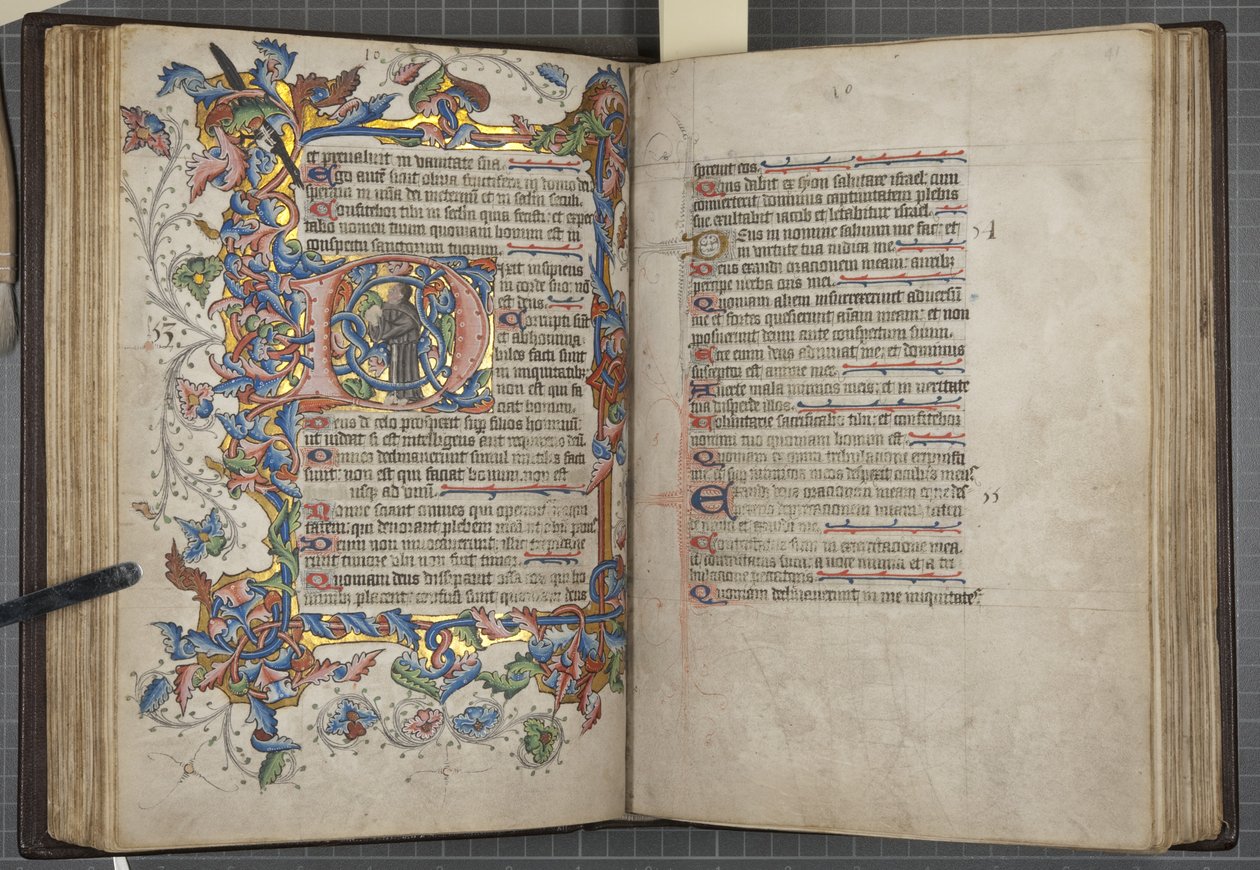 Psalter med Sarum brugskalender, Fol 40 verso 41 recto, c.1425-75 (blæk, maling & guld på vellum) af English School