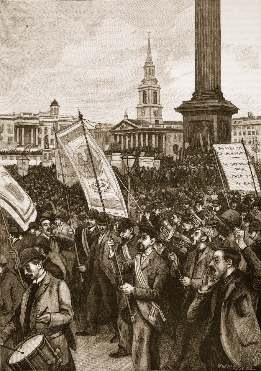 Offentligt møde på Trafalgar Square til minde om Bloody Sunday, 1892, illustration fra Cassells Illustrated History of England (sepiafoto) af English School