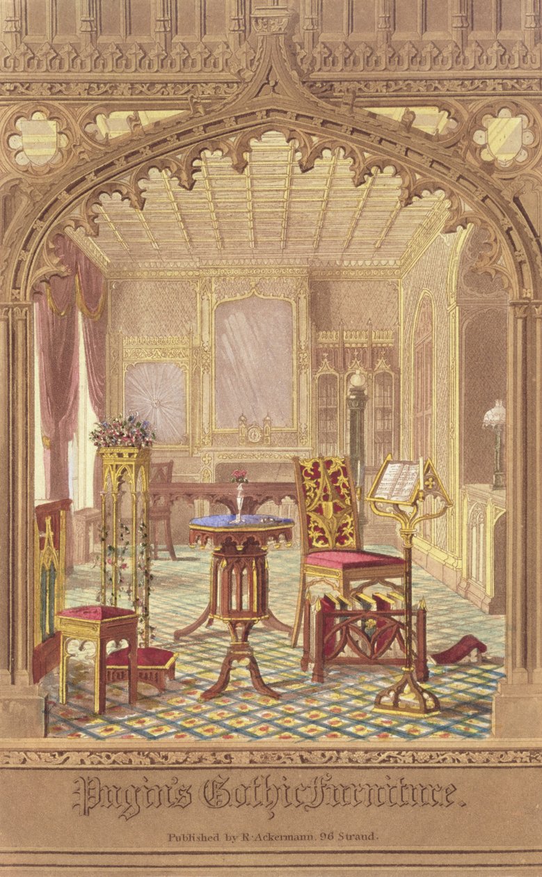 Pugins Gothic Furniture, af Augustus Charles Pugin (1762-1832), udgivet af R. Ackermann, 1827 af English School