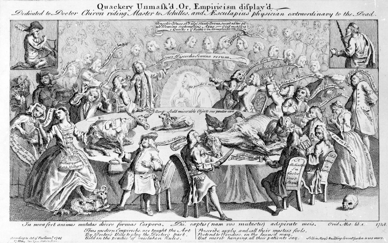 Kvaksalveri afsløret, eller empiri vist: Dedikeret til doktor Chiron, ridemester til Achilleus, og Aesculapius, ekstraordinær læge for de døde, 1748 af English School
