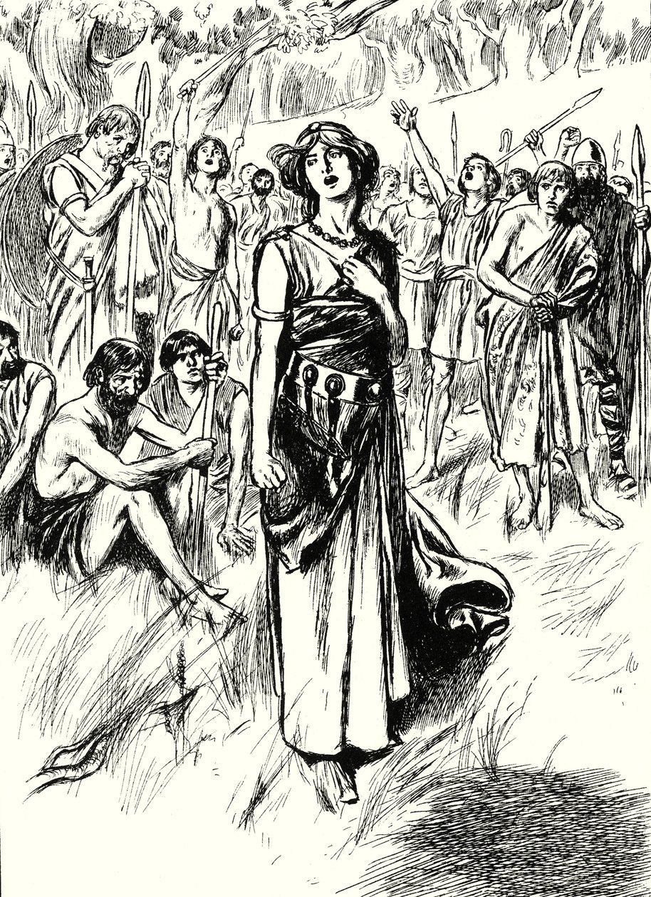 Dronning Boadicea og hendes soldater (litografi) af English School