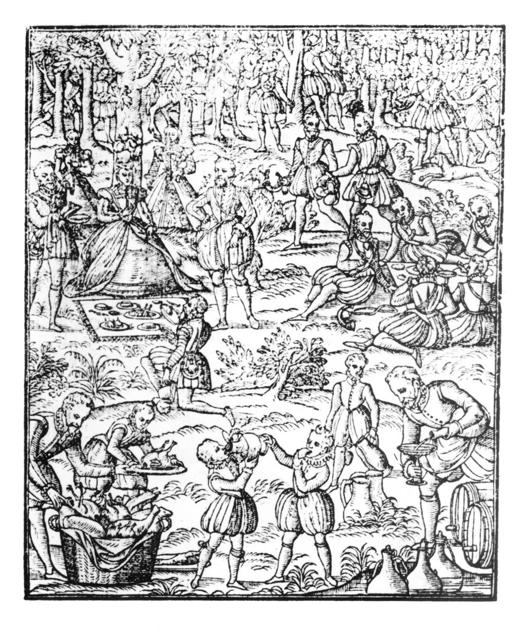 Dronning Elizabeth I (1533-1603) ved en jagtpicnic, tallerken fra 