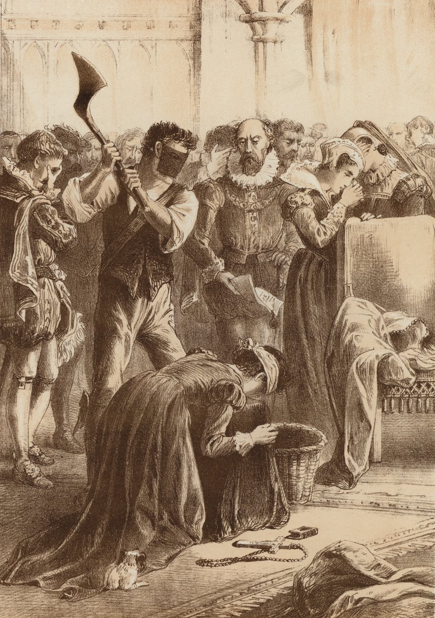 Queen Mary, "halshugget ved Fotheringay" (litografi) af English School