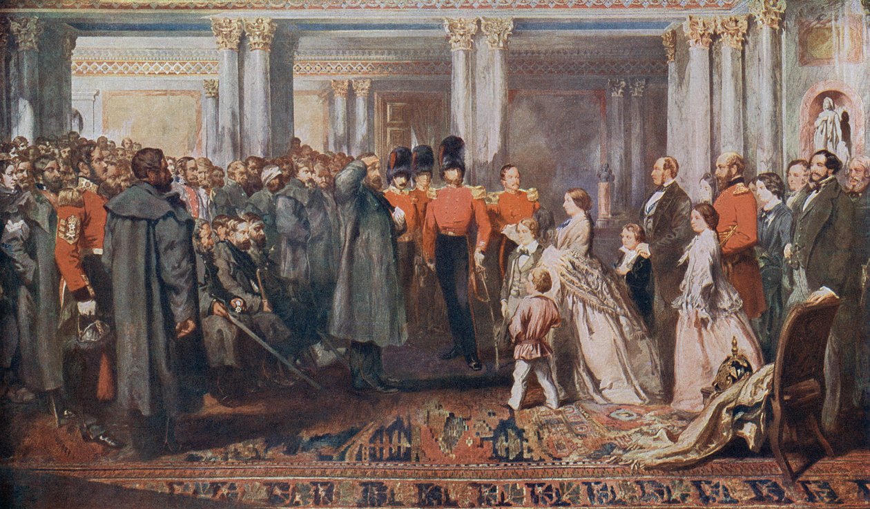 Dronning Victoria modtager Krimkrigsveteraner i audiens af English School