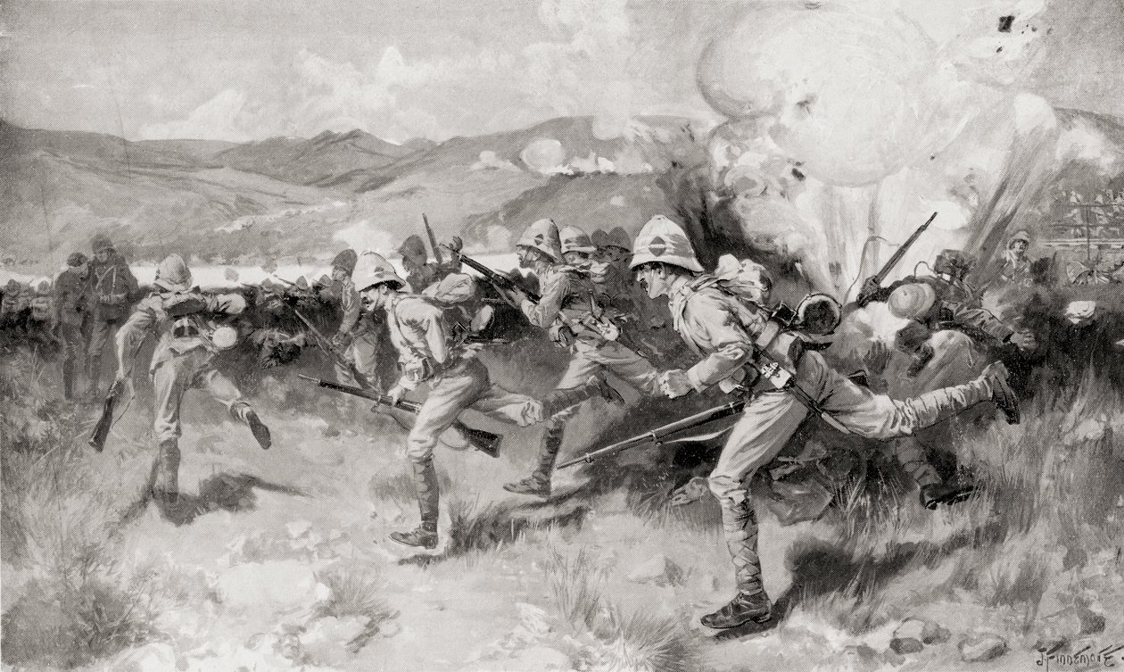 Dronningens Royal West Surrey Regiment ledede det centrale angreb under slaget ved Colenso, Natal, Sydafrika, fra 