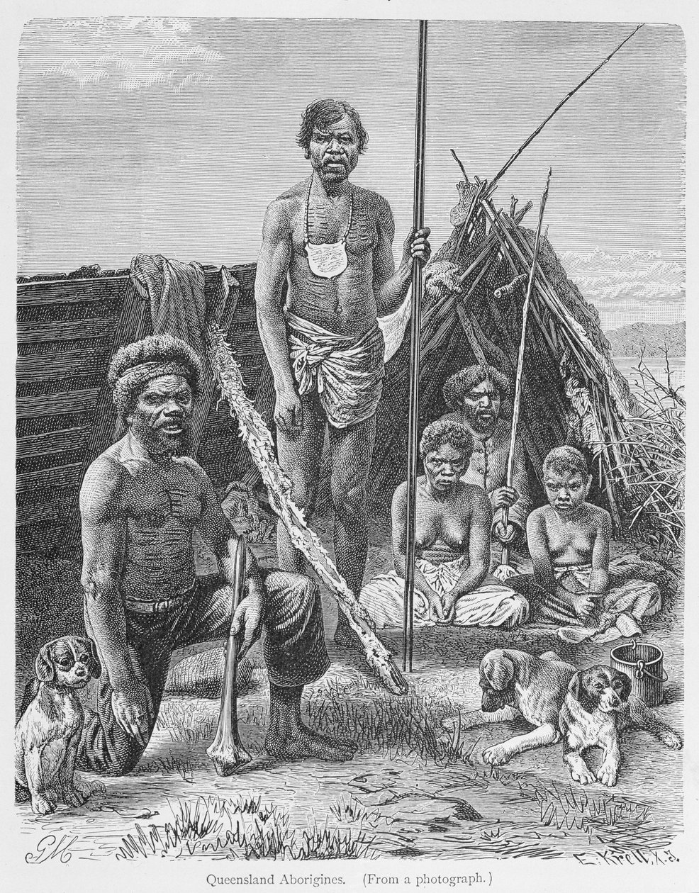 Queensland aborigines, indgraveret fra et fotografi af E. Krell, fra 