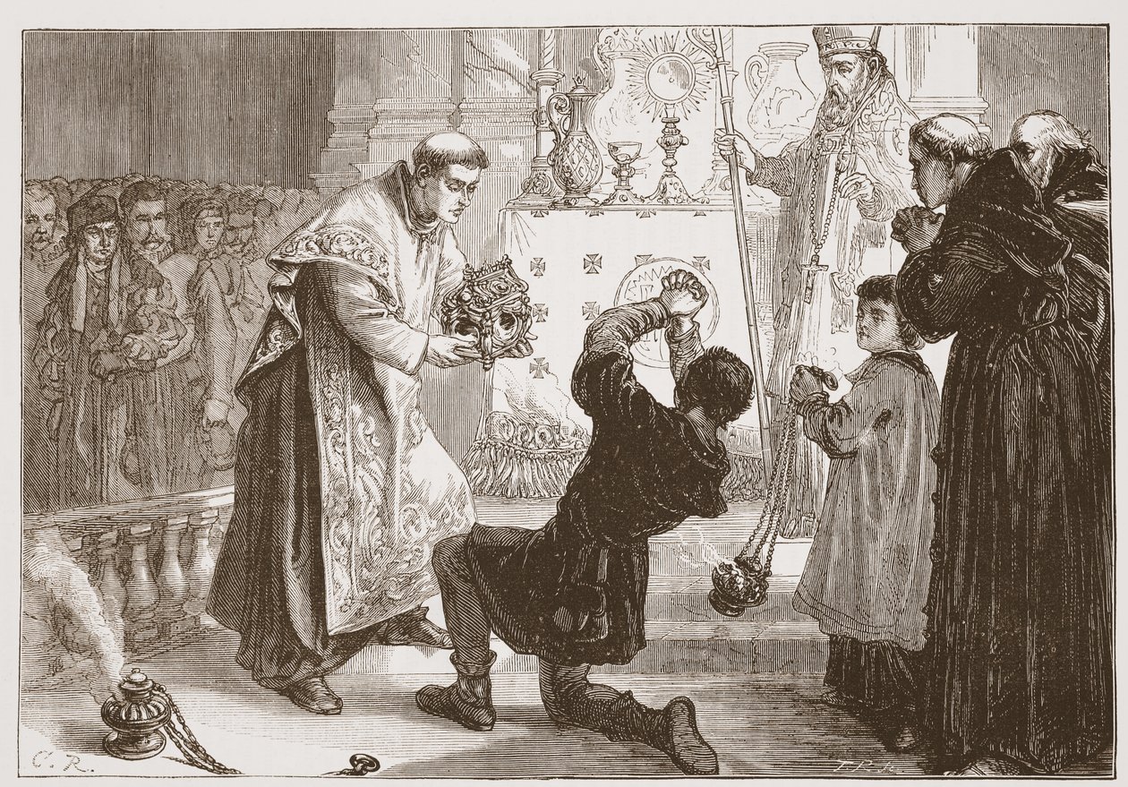 Radziwills Miracle: curing a sham demoniac, illustration fra The History of Protestantism af James Aitken Wylie (1808-1890), pub. 1878 af English School