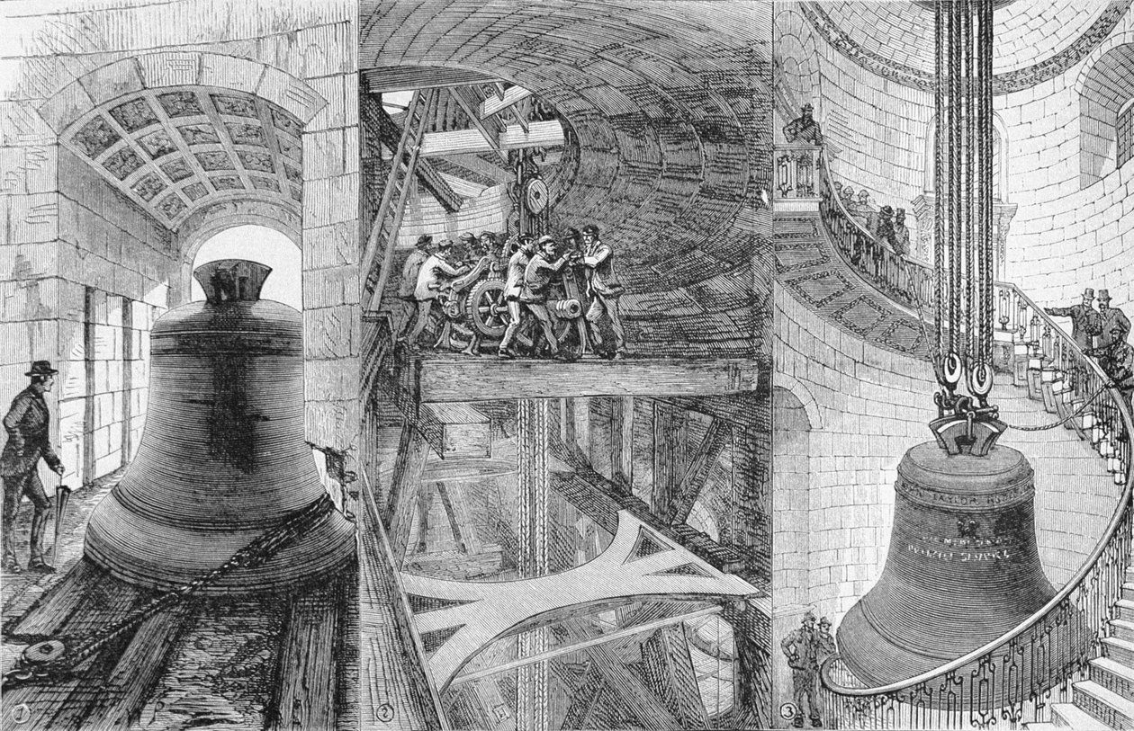 At hæve den store klokke i Tower of St. Pauls Cathedral, fra The Illustrated London News, 3. juni 1882 af English School