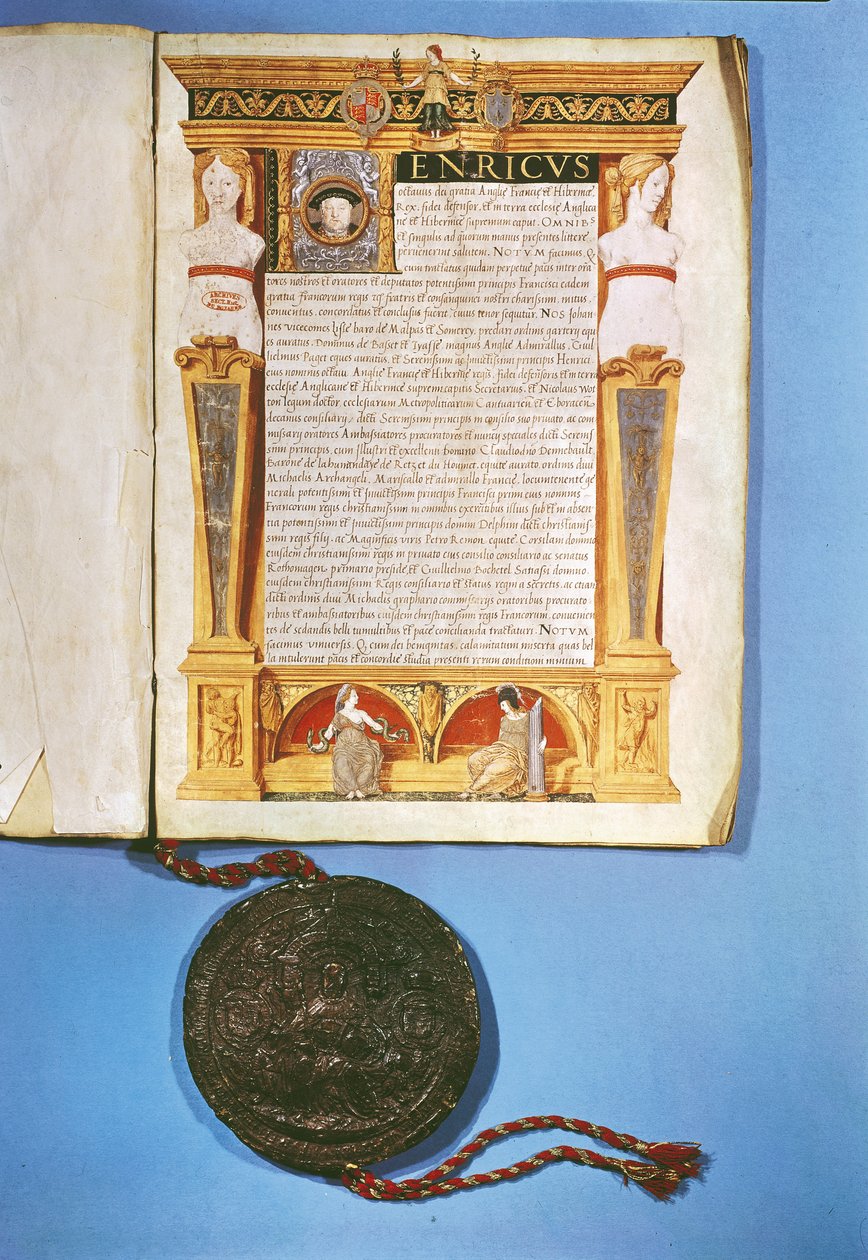 Ratifikation ved Henry VIII (1491-1547) af Ardres-traktaten, 17. juli 1546 af English School